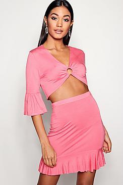 Boohoo O Ring Crop And Ruffle Skirt Co-ord