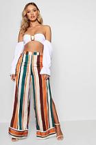 Boohoo Laura Woven Rouche & Split Stripe Wide Leg Trouser