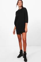 Boohoo Tall Hayley Balloon Sleeve Sweater Dress Black