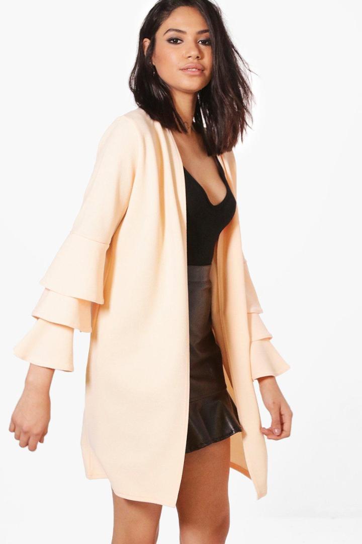 Boohoo Kerry Frill Sleeve Duster Nude