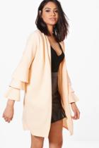 Boohoo Kerry Frill Sleeve Duster Nude