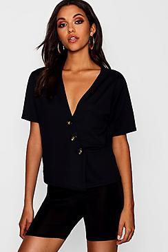 Boohoo Martha Button Detail Boxy Pocket Top