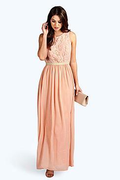 Boohoo Boutique Zaynah Metallic Lace Detail Chiffon Maxi Dress