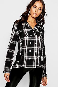 Boohoo Check Double Breasted Shirt