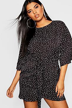 Boohoo Plus Kimono Sleeve Spot Wrap Dress