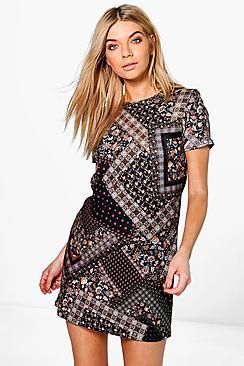 Boohoo Carrie Patchwork Floral Shift Dress