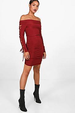 Boohoo Alia Lace Up Sleeve Bodycon Dress