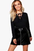 Boohoo Heidi Tie Front Cut Out Long Sleeve Top Black