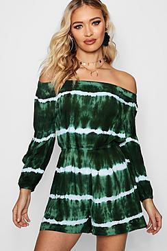 Boohoo Sasha Tie Dye Bardot Beach Playsuit