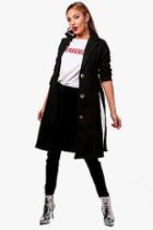 Boohoo Leah Button Up Belted Wool Look Coat