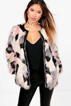 Boohoo Boutique Olivia Patchwork Patent Trim Faux Fur Bomber