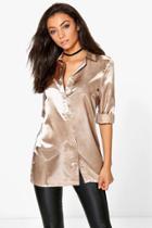 Boohoo Tall Eady Satin Oversized Button Shirt Gold
