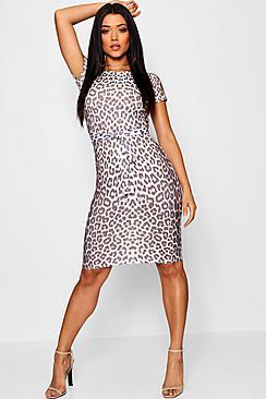 Boohoo Leopard Belted Tailored Midi Dress