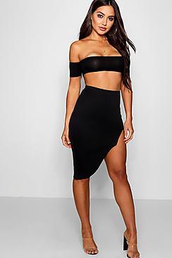 Boohoo Kacy Split Front Asymetric Midi Skirt