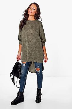 Boohoo Lola Dip Hem Knitted Oversized Top