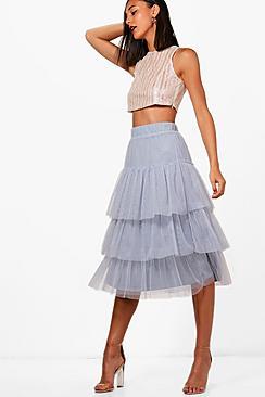Boohoo Celia Tiered Mesh Skirt & Sequin Crop Co-ord