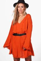 Boohoo Plus Casey Pom Pom Plunge Skater Dress Orange