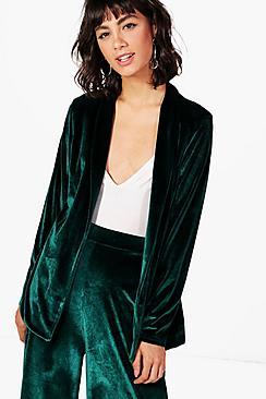 Boohoo Freya Velvet Edge To Edge Blazer