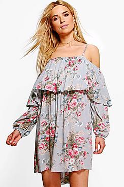Boohoo Isobel Off Shoulder Floral Shift Dress