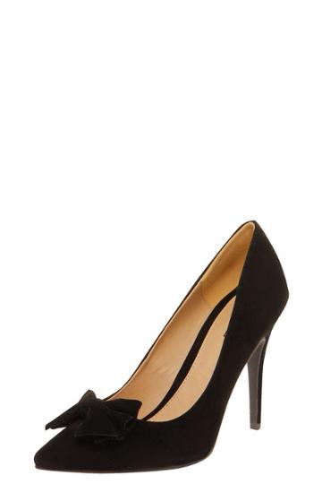 Boohoo Laila Suedette Pointed Toe Bow Front Heels - Black