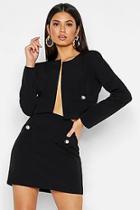 Boohoo Woven Collarless Button Cropped Jacket