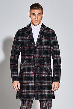 Boohoo Premium Wool Mix Check Crombie Overcoat