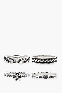 Boohoo Freya Engraved Mixed Rings 4 Pack