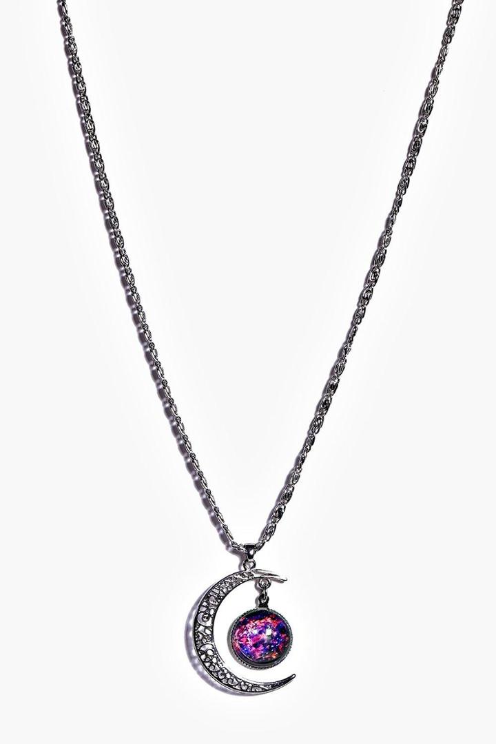 Boohoo Ava Galactic Moon Pendant Necklace Purple