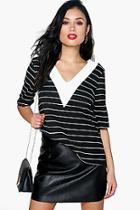 Boohoo Lilly Stripe Mixed Fabric Shell Top