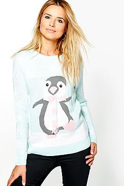 Boohoo Eliza Jacquard Christmas Jumper With 3d Scarf