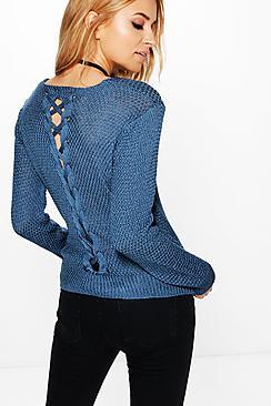 Boohoo Leah Lace Up Back Jumper