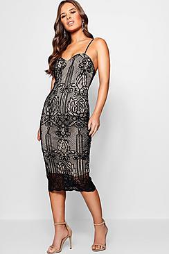Boohoo Petite Maria Strappy Cord Lace Midi Dress