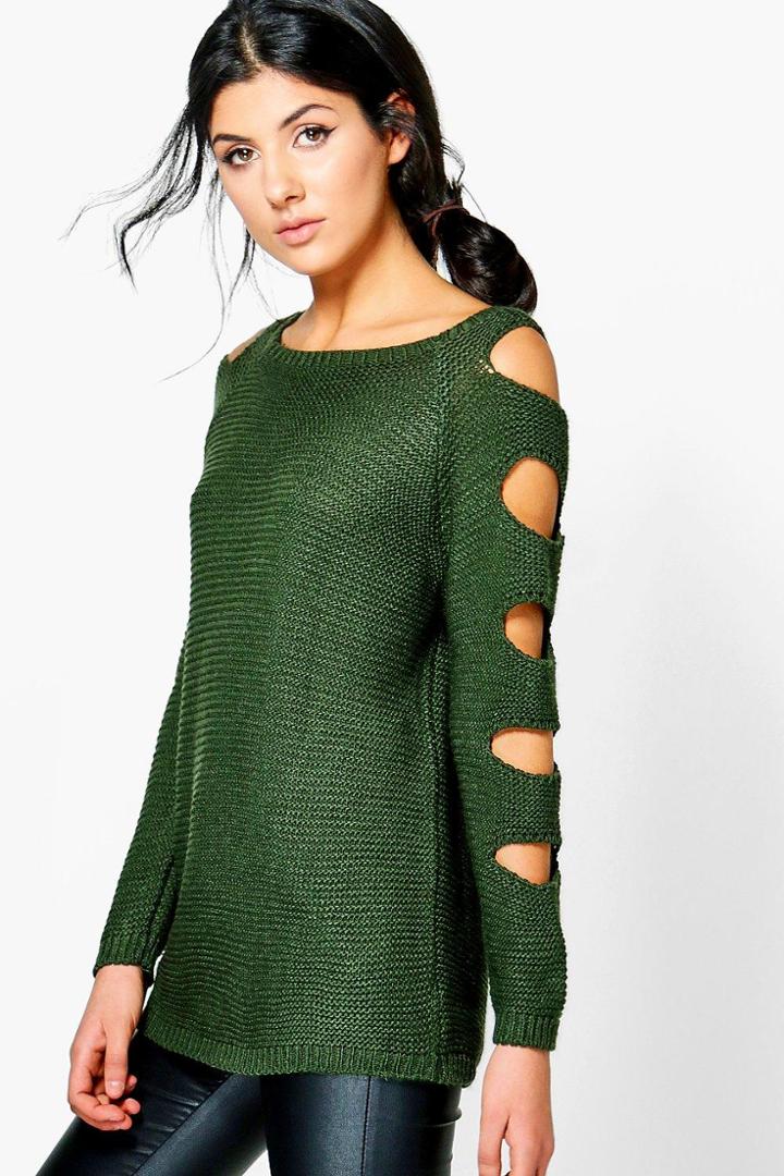Boohoo Ashleigh Slash Sleeve Jumper Khaki