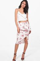 Boohoo Charlotte Peplum Split Front Floral Midi Skirt