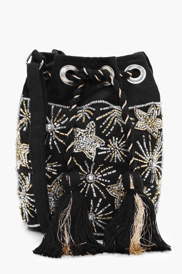 Boohoo Ella Embellished Star Duffle Bag Black