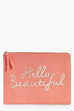 Boohoo Hello Beautiful Gold Foil Make Up Bag