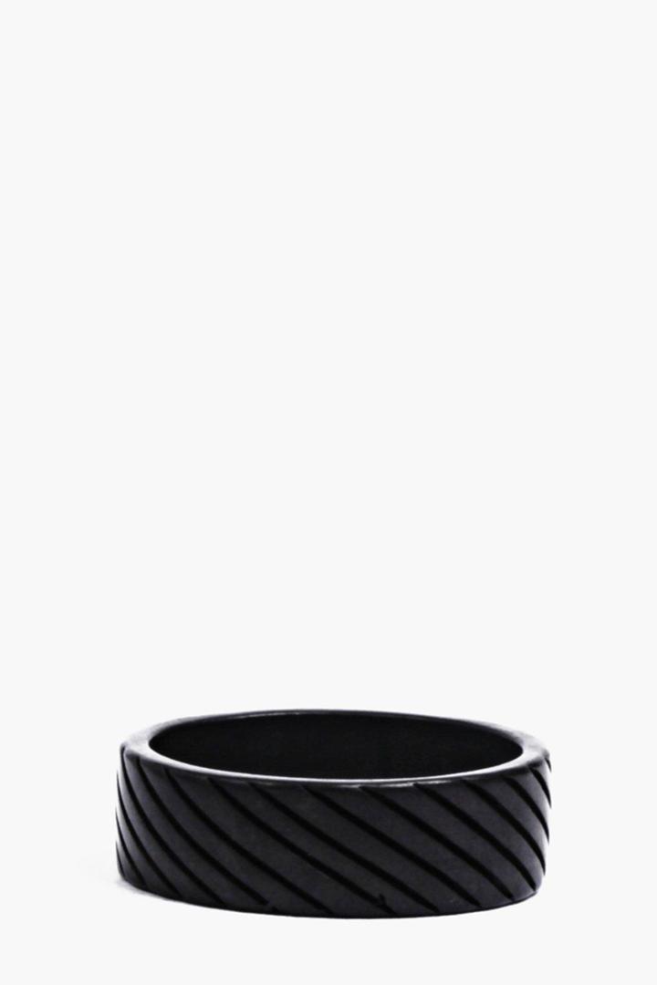 Boohoo Plain Black Ring With Etching Black
