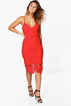 Boohoo Boutique Crochet Lace Strappy Midi Dress