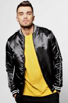 Boohoo Varsity Style Satin Bomber Jacket With Contrast Piping Black