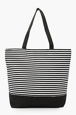 Boohoo Mono Stripe Beach Bag