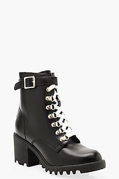 Boohoo Block Heel Contrast Lace Hiker Boots