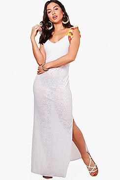 Boohoo Faye Neon Tassel Jersey Maxi Beach Dress