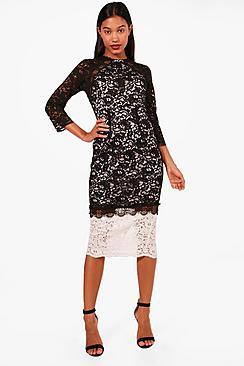 Boohoo Boutique Kiki Contrast Lace Midi Dress