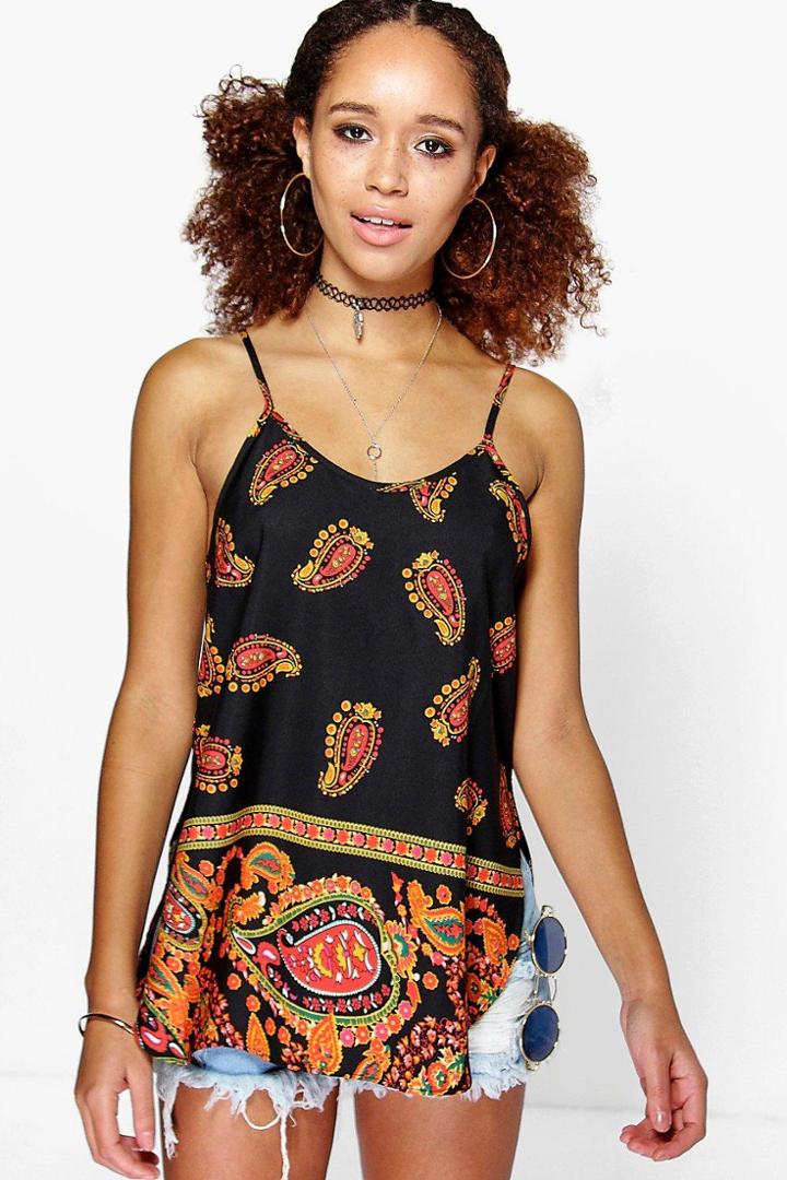 Boohoo Olivia Paisley Printed Strap Detail Cami Black