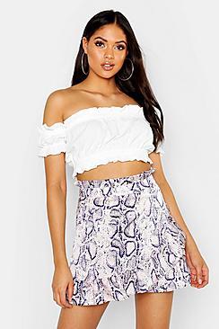 Boohoo Tall Snake Print Ruffle Wrap Mini Skirt