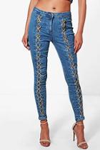 Boohoo Petra Lace Up Front Skinny Jeans