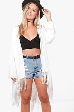 Boohoo Plus Leila Fringed Detail Kimono