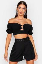 Boohoo Off The Shoulder Puff Sleeve Crop Top