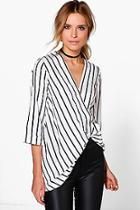 Boohoo Holly Stripe Drape Front Long Line Tunic