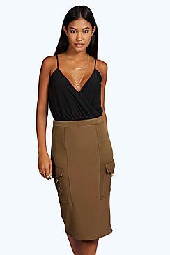 Boohoo Marin Ribbed Thick Ponte Utility Midi Skirt